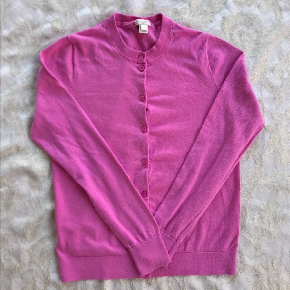 pink j crew button up cardigan